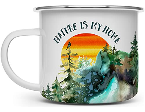 Taza Esmaltada Para Camping, Amante De La Naturaleza (16oz)