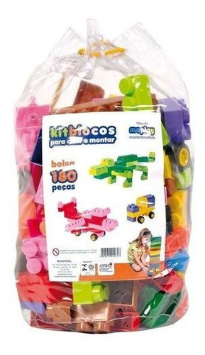 Imagem 1 de 3 de Kit Blocos De Montar Com 180 Peças - Maptoy
