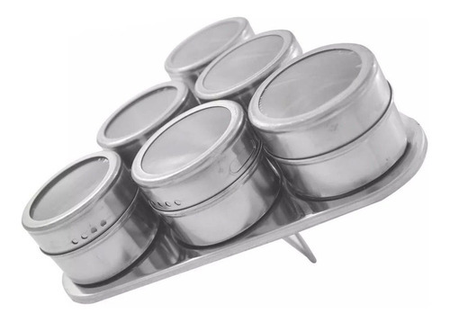 Jogo Com 6 Porta Condimentos Inox Magnético Triangulo Temper