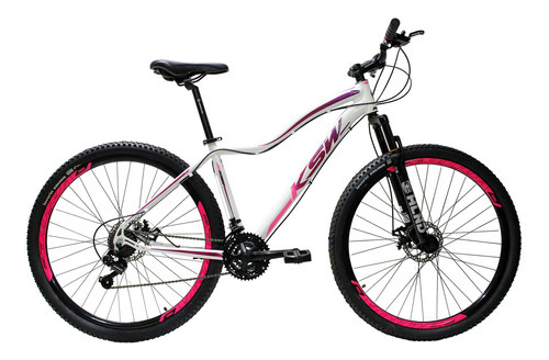 Bicicleta Ksw Aro 29 Feminina Shimano Alum Freio A Disco 21v Tamanho Do Quadro 17   Cor Branco/rosa/roxo