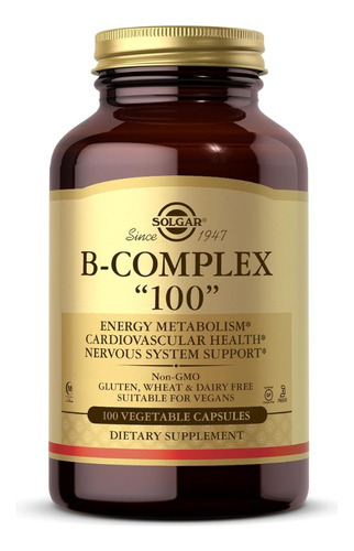 B Complex 100 Solgar Metabolismo Energia 100 Cap Veganas