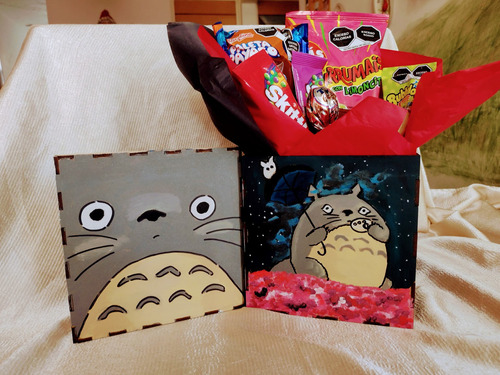 Caja De Madera Totoro Pintada A Mano,artesanal, Para Regalo