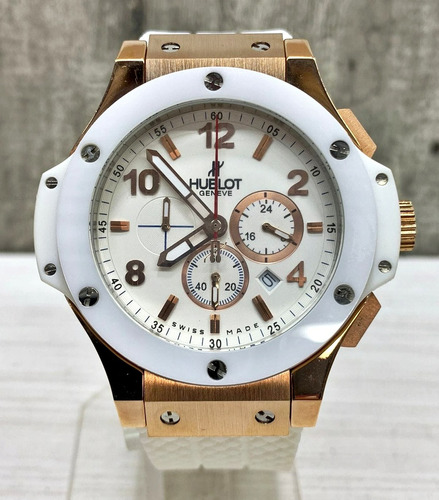 Reloj Hub Big Bang Blanco/oro Rosa En Caucho Cuarzo 42 Mm