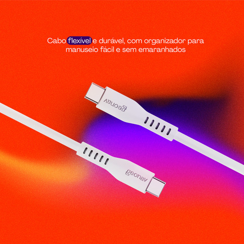 Cabo Em Silicone Flexível Usb-c Para Usb-c 100W 1,5m Com organizador Branco Geonav