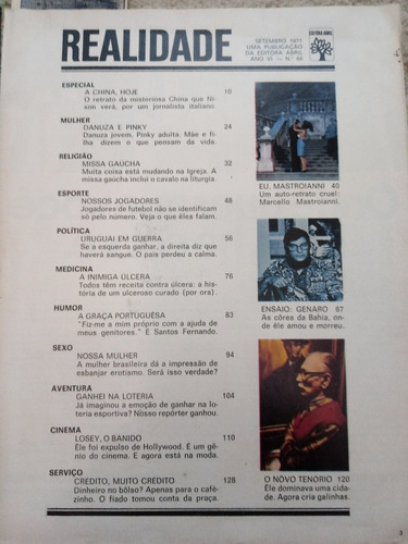 Revista Realidade Nº 66 -de 1971 . Politica Prop. Sumario