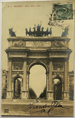 Antigua Postal, Arco De La Paz, 1909, Milán, Italia, 4p026