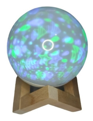 Lámpara Luna 10cm Luz Led Colores Figura Base Madera Y Cable
