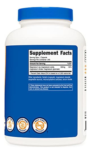 Nutricost Magnesium Complex 500 Mg, 240 Cápsulas - Óxido De 