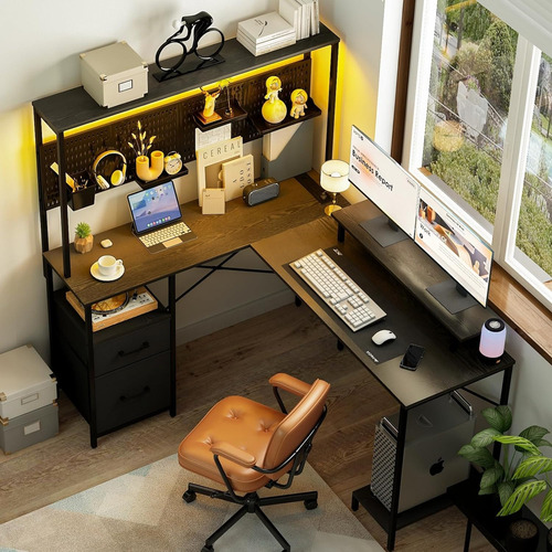 Escritorio Computadora En L Con Estante Bolsa 140x120x145cm Negro
