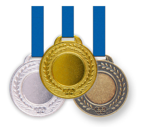 50 Medalhas Metal 35mm Lisa - Ouro Prata Bronze