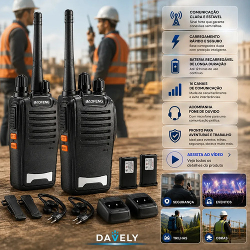 Kit 2 Rádios Comunicadores Walkie Talkie Baofeng 777S Profissional Eventos Radinho walk talk - Com Fone Microfone e Acessórios - Radio De Comunicação Segura Longo distancia Com 16 Canais Davel