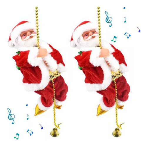  2 Santa Claus Doll Rope Sube Y Baja En Un Musical Con Mo