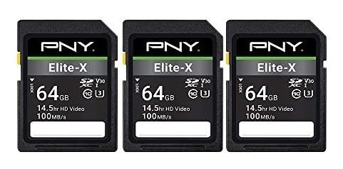 Pny 64gb Elite-x Class 10 U3 V30 Sdxc Flash Memory Card 3-pa