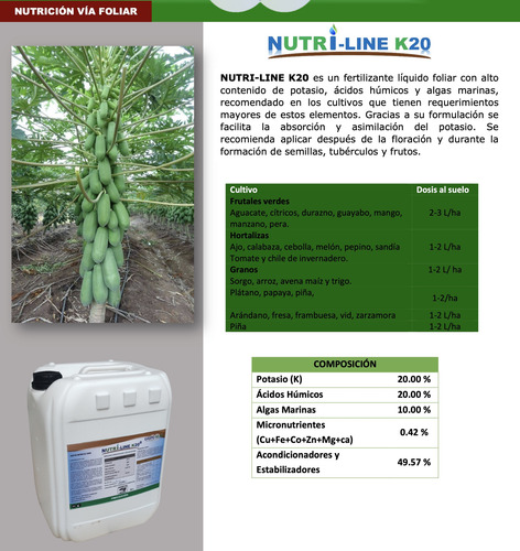 Nutri-line K20 Potasio Fertilizante Foliar Grupo Neam 20l