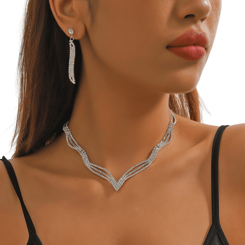 Conjunto Colar E Brinco Luxuoso Noiva Festa Casamento Strass