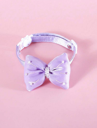 Collar Para Gato De Moño Con Perlitas. Elegi Color. Violeta U