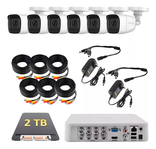 Kit Cctv Hilook 6 Camaras Metal Microfono 1080p 2 Tb