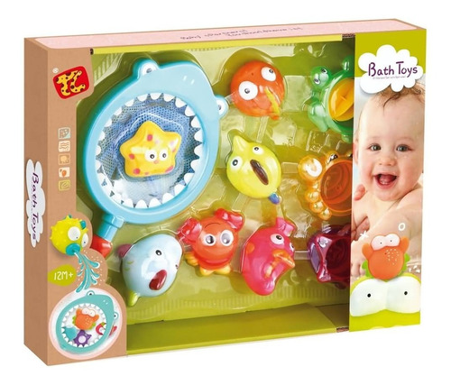 Bebés Set De Pesca Para El Baño Con Animalitos De Goma Y Red