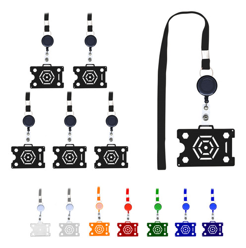 Kit 12 Porta Crachás Cartão Aberto Com Cordão + Retrátil Cor Preto