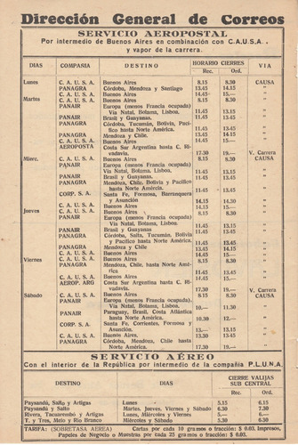 1943  Correo Uruguay Aviso Servicios Aereo Y Aeropostal 