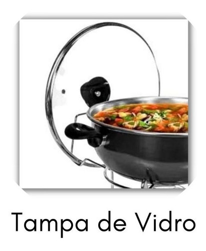 Panela Rechaud Redondo Em Aluminio Com Tampa De Vidro E Alça