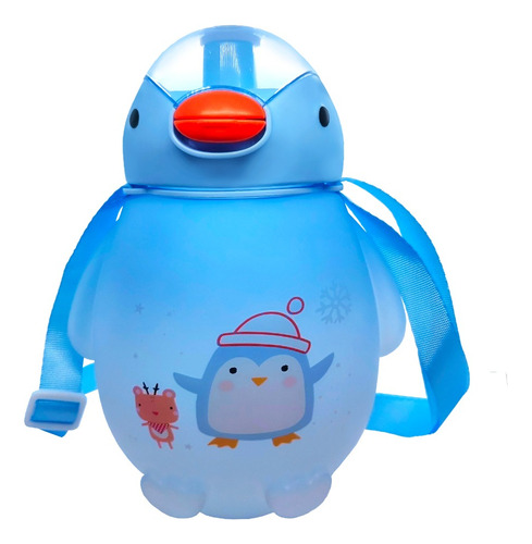 Botella Agua Pinguino Kawaii Con Stickers Y Correa 1500ml