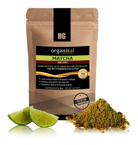 Te Verde Matcha Earl Gray En Polvo Organikal Hgl X50gr 