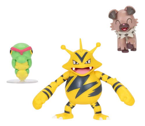 Caterpie Electabuzz Rockruff Set Figure Figuras Pokémon