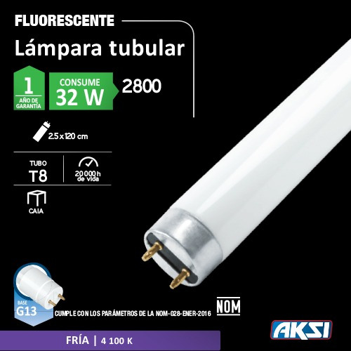 Imagen 2 de 2 de Lampara Tubular T8 De 1200mm, 32w Oficina 4100, 20,000 Hrs