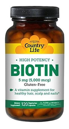 Country Life - Biotina De Alta Potencia, 5 Mg - 120 Cápsulas