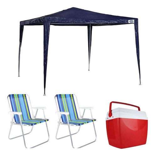 Tenda De Praia Gazebo + Cooler Com 2 Cadeiras Para Verão