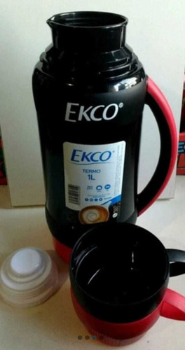 Termo De 1l. Ekco Polaris Ampolla De Vidrio Rojo Y Negro