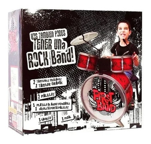 Bateria Musical Infantil Niños Bombo +tambor + Banco Lelab
