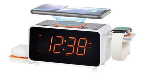 Reloj Despertador Led Wireless Charger 15w,radio Fm,12h/24h