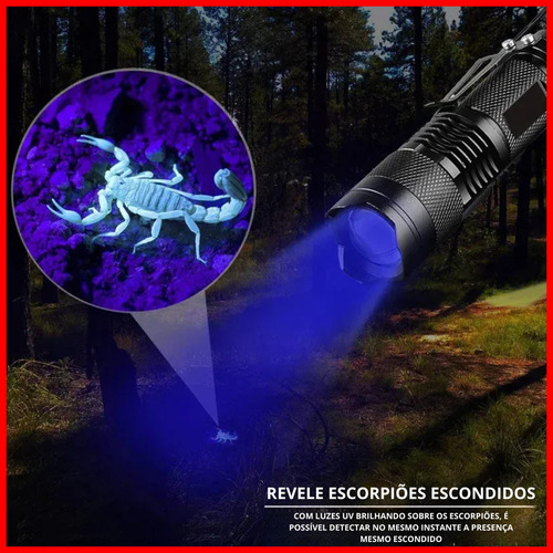 Lanterna Uv Ultravioleta Led Unhas Escorpião Notas Falsas Recarregável Tática Potente Com Zoom Multi9dad3s