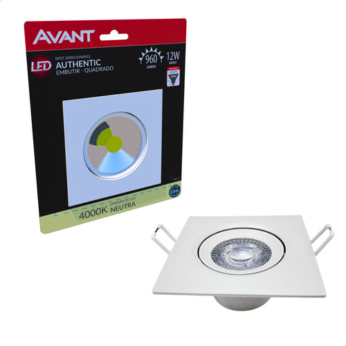 Kit 5 Spot Led Authentic 12w Embutir Luz Neutra 4000k Avant Estrutura Branco 127/220v