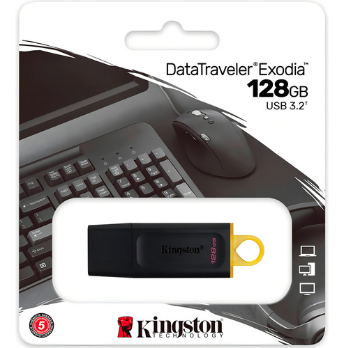 Unidade flash Kingston Dt Exodia 128gb Usb 3.2 DTX/128GB com capa preta