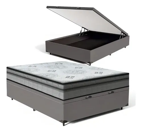 Cama Box Baú Casal Com Colchão Espuma Anjos D33 Pillow In Cor Preto