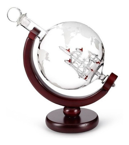 Decantador De Whisky Lazhu Globe Con Soporte De Madera Fina