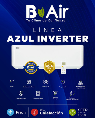 Minisplit B-air Linea Azul Inverter 1.5 Toneladas 220v
