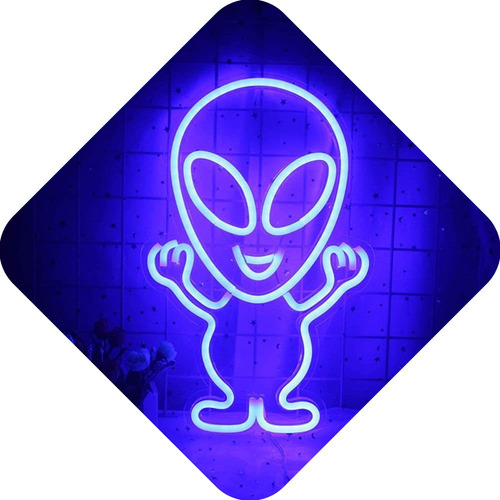 Letrero Led De Neón Extraterrestre Luminoso Alien Luz Ufo