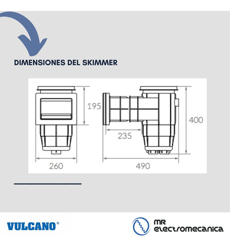 Skimmer Vulcano + Tapa Intermedia + Acople / Pileta Fibra