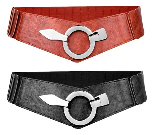 Cinturón Ancho Elástico De Cuero Pu Para Mujer De Moda Para