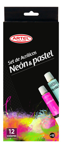 Set 12 Pinturas Acrílicas Colores Neón Y Pastel 12 Ml -artel