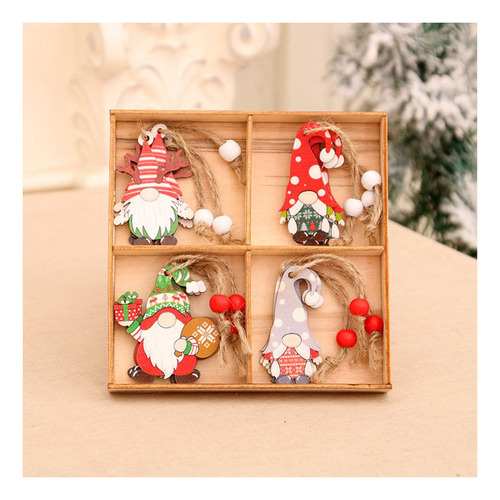 12 Adornos Colgantes De Madera De Navidad De Gnomo Con .