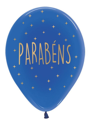Balão Parabéns Impressão 360ºº R12 50 Unid Balloons Cor Azul Cobalto