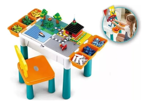 Mesa Didactica Y Silla Con Bloques De Encastre 166 Piezas Varios