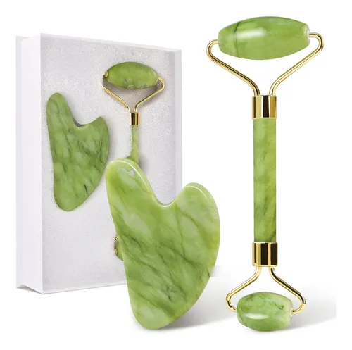 Gua Sha Facial Tools & Jade Roller Set For Skin Care, Red...