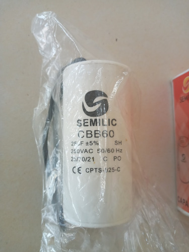 Imagen 1 de 5 de Capacitor Eléctrico 25 Mf + 5 % Marca Semilic Cbb60 250 Vac.