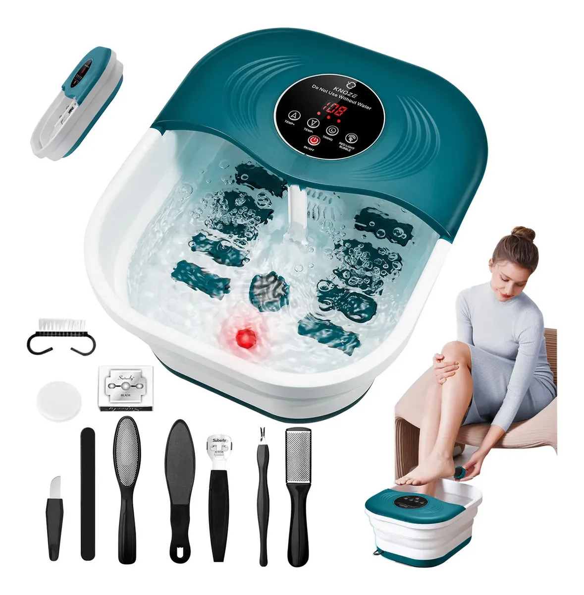 Spa Para Pies Eléctrico Con Calor Tina De Pies Con Burbujas Spa Masajeador De Pies,10pcs Kit Pedicura